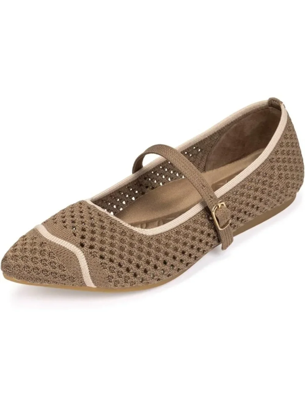 Women's Coffee Mesh Ballet Flats Comfy Washable Flexible Breathable Casual